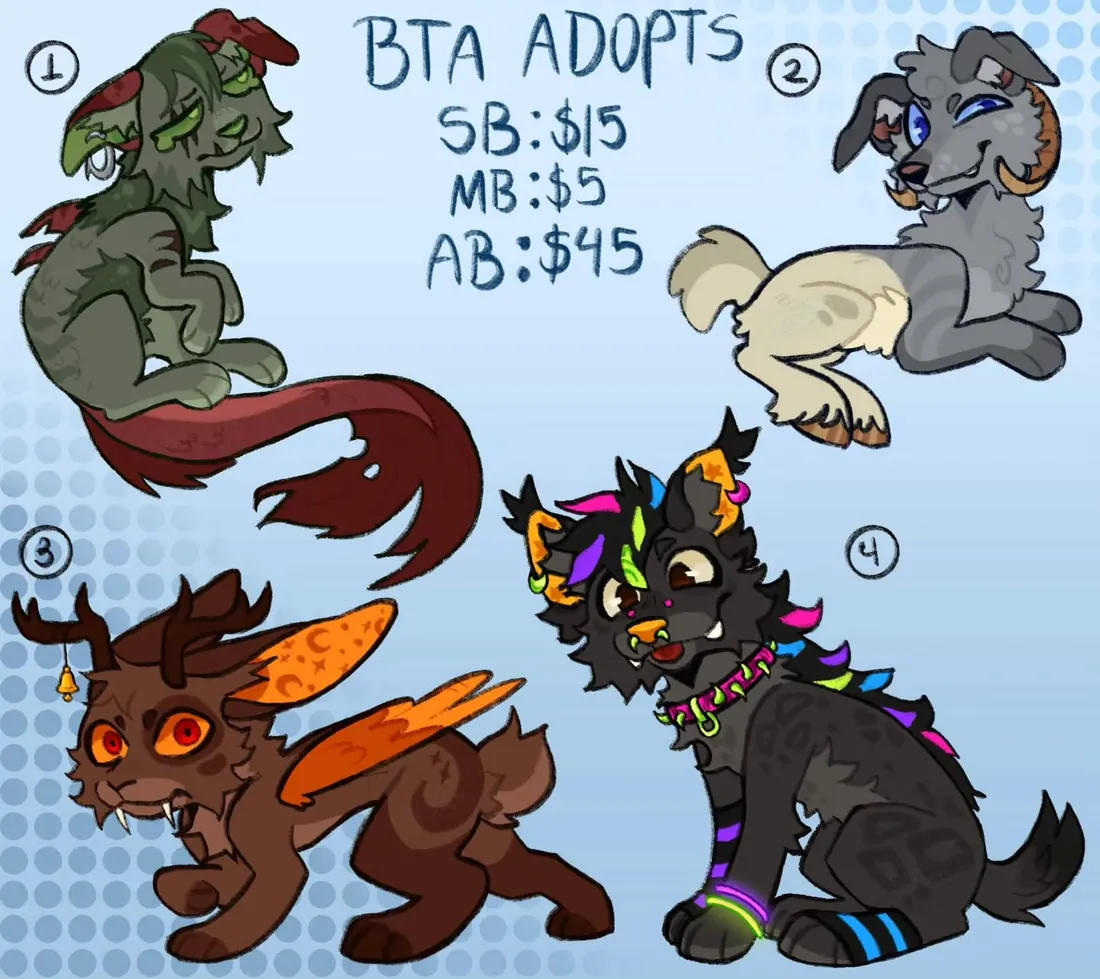 A sheet of four adoptable character designs