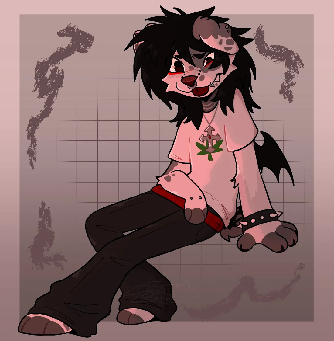 A character in a pink shirt sitting on the floor