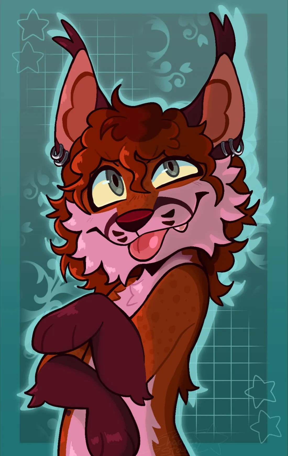 Shaded halfbody commission of a red lynx character