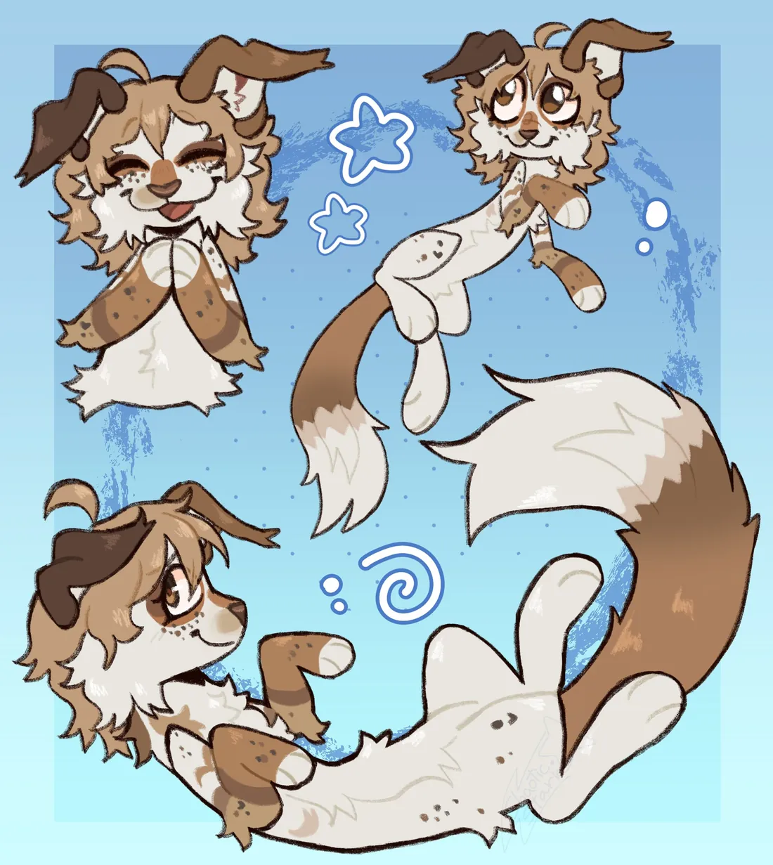 Art page commission of a brown and white dog character