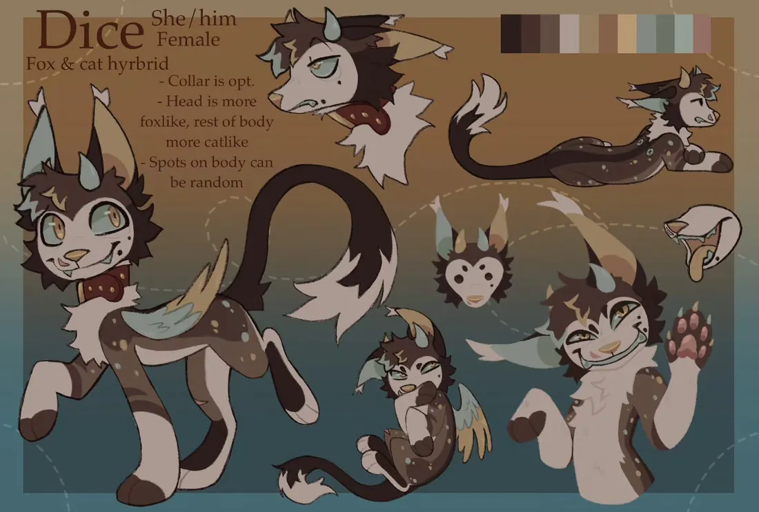 A large reference page of a grey and red pony character