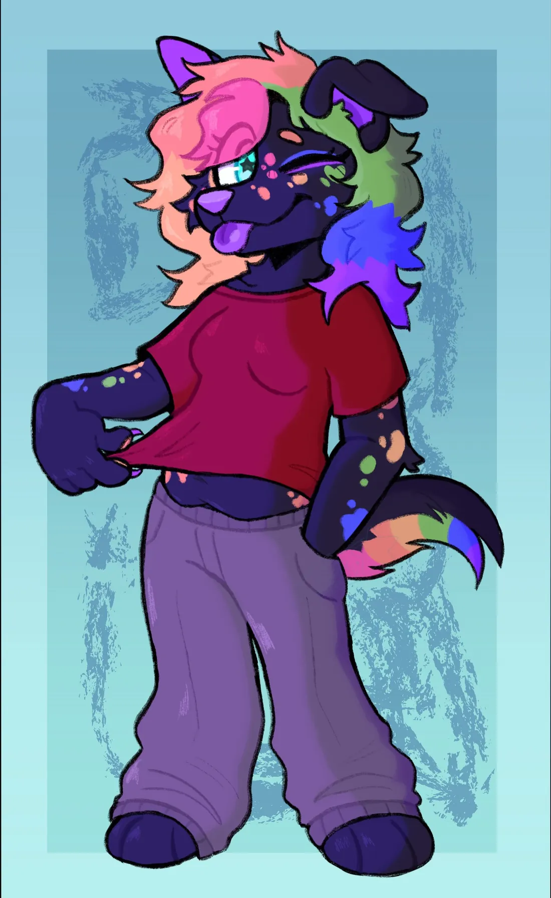 Shaded fullbody commission of a purple and pink character