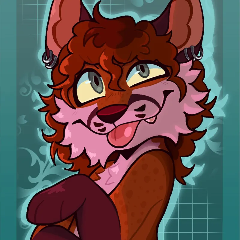 Shaded halfbody commission of a red lynx character