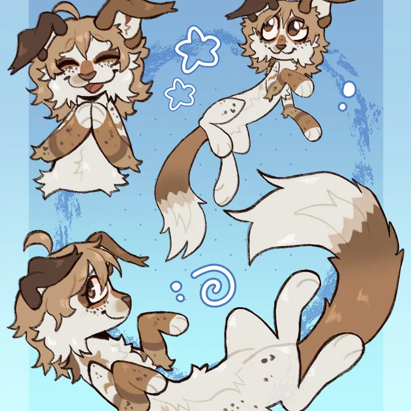 An art page commission showing one fullbody, one halfbody and one chibi of the same character